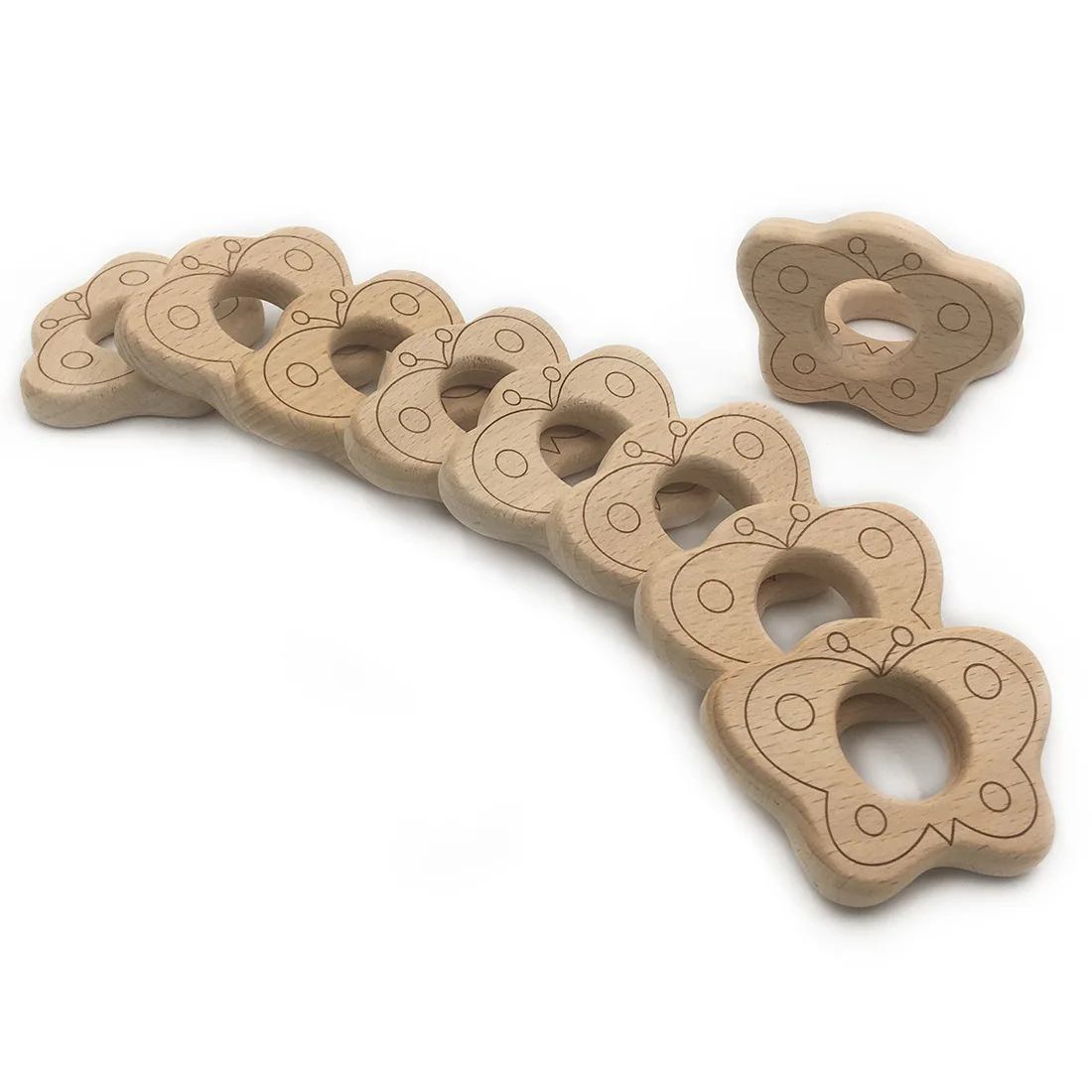 Butterfly 10PCS 10 шт. прорезыватель из буковой древесины, Натуральный Детский Прорезыватель для зубов, органический Экологичный Деревянный Прорезыватель для зубов, Прорезыватель для зубов для кормления ребенка - Цвет: Butterfly 10PCS
