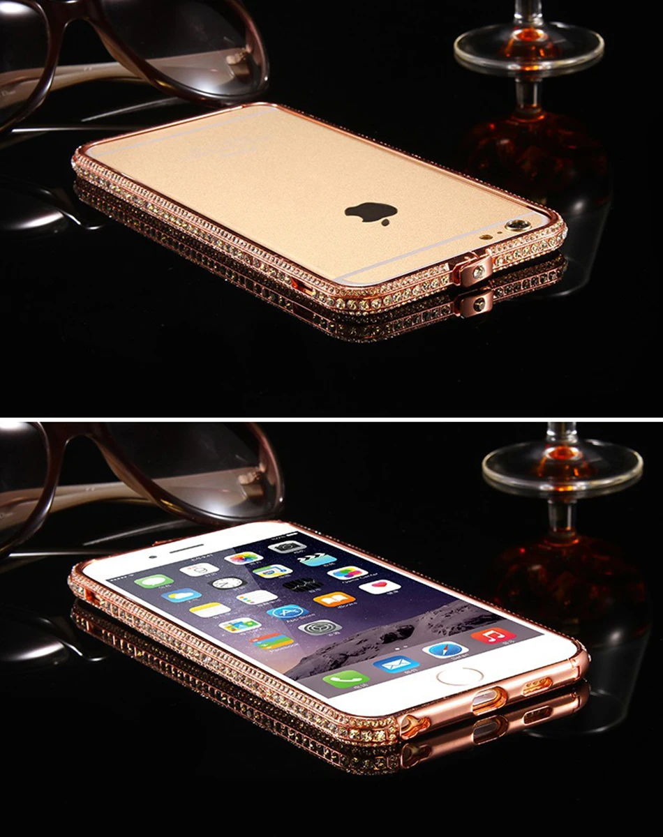 KISSCASE роскошный алюминиевый бампер Алмазный чехол для iPhone 6 6s 7 8 блеск бампер чехол для iPhone 6 7 8 Plus металлический корпус с блестящими кристаллами бампер на айфон 7 бампер на айфон 8 бампер на айфон 5s