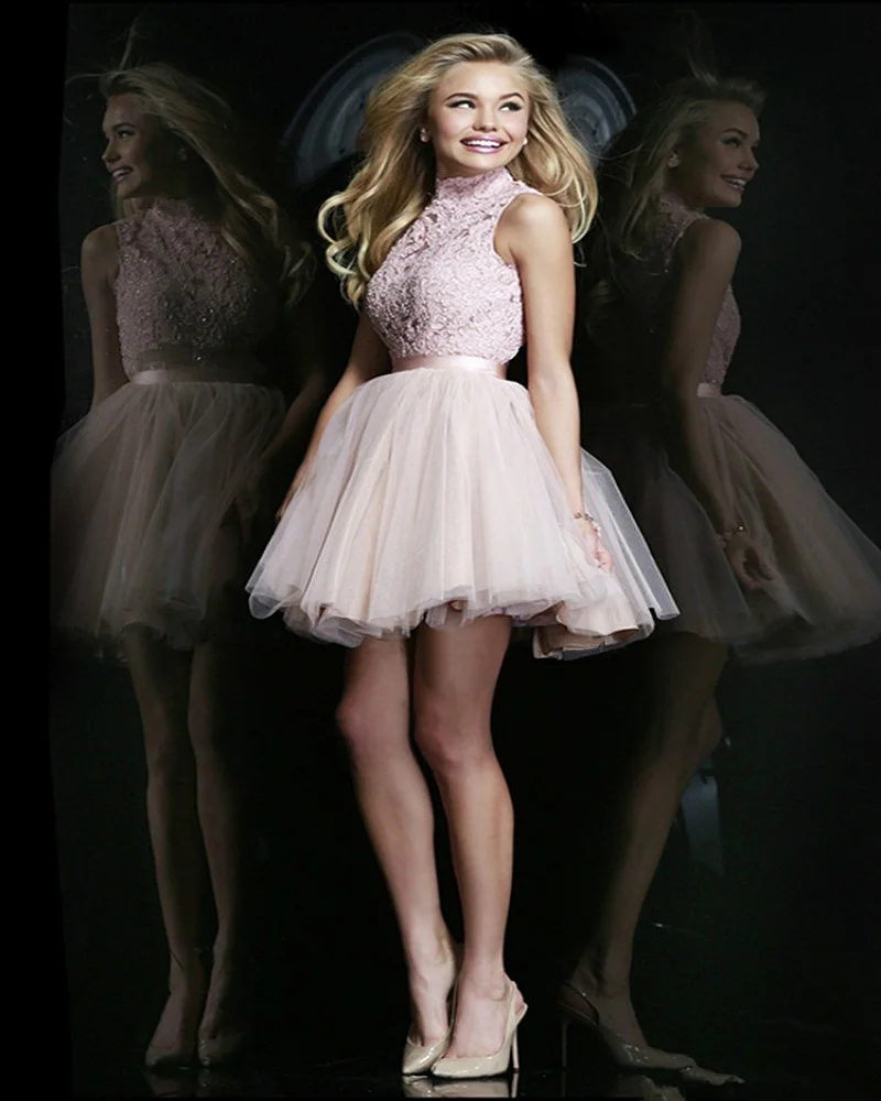 Новый Розовый Сладкий Кружева Короткие Коктейльные Платья Невесты Принцесса