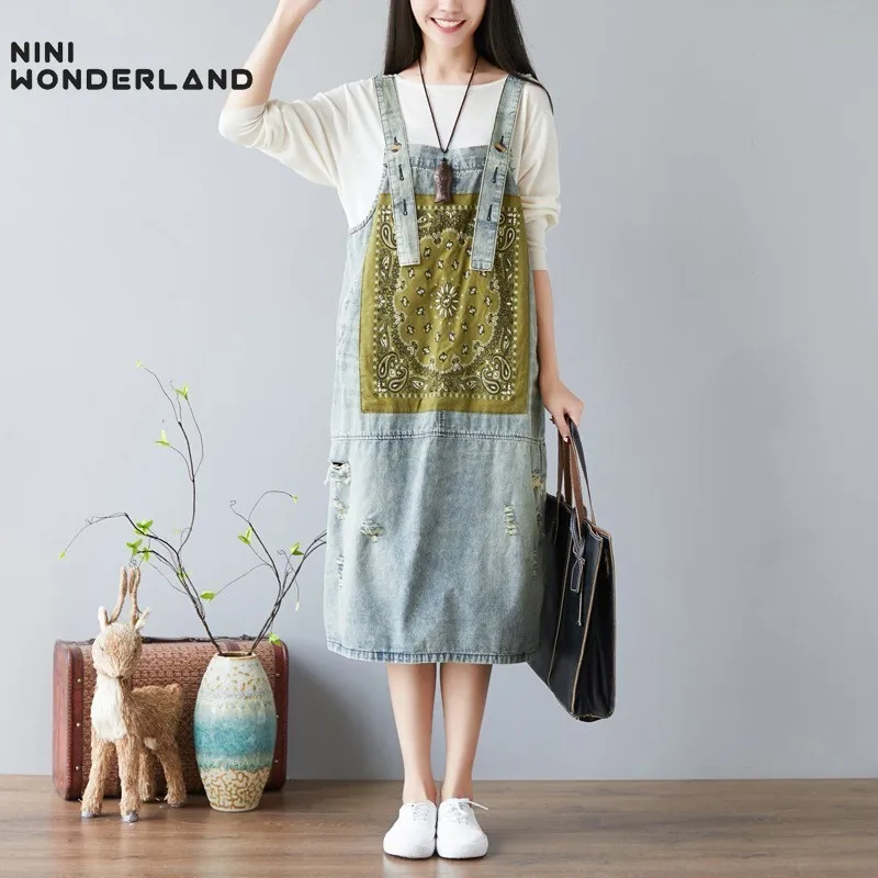 Женское джинсовое платье на подтяжках NINI WONDERLAND свободное повседневное