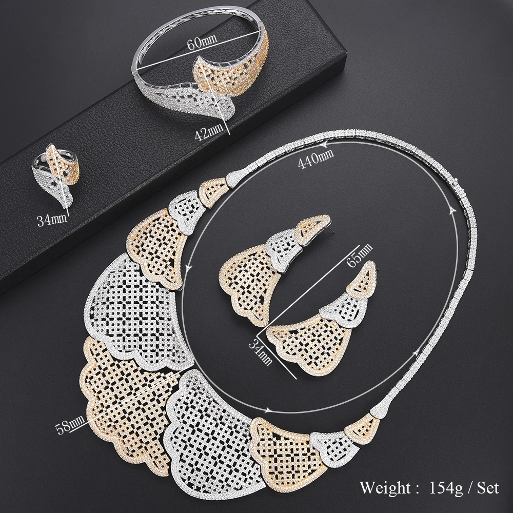 

missvikki Nigerian Wedding African Angle Feather Necklace Bangle Earrings Ring 4PCS Jewelry Set Woman Wedding Bridal Bijoux