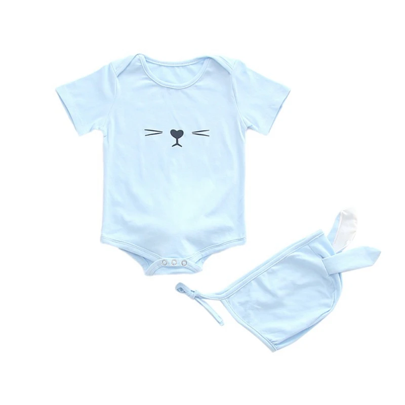 Summer Baby's Set for Boy Girl Cotton Cartoon Pattern Infant Short Sleeve Jumpsuit+Hat Newborn Romper Infants | Детская одежда и