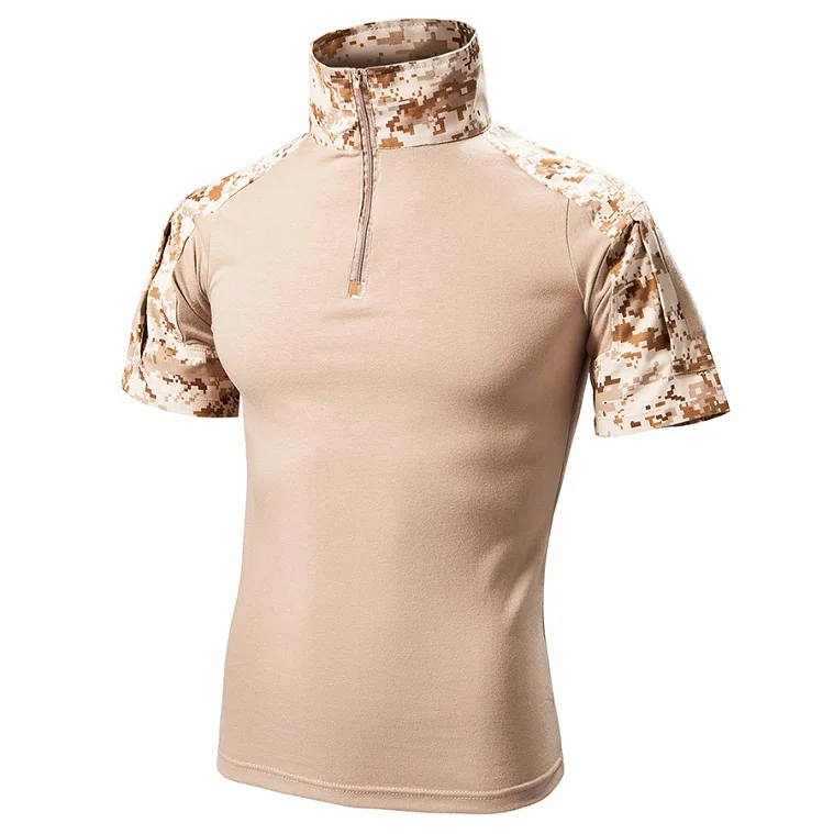 Desert Camo Летняя камуфляжная армейская тактическая футболка мужская с коротким рукавом солдатская Боевая Военная футболка Мультикам хлопковая камуфляжная футболка - Цвет: Desert Camo