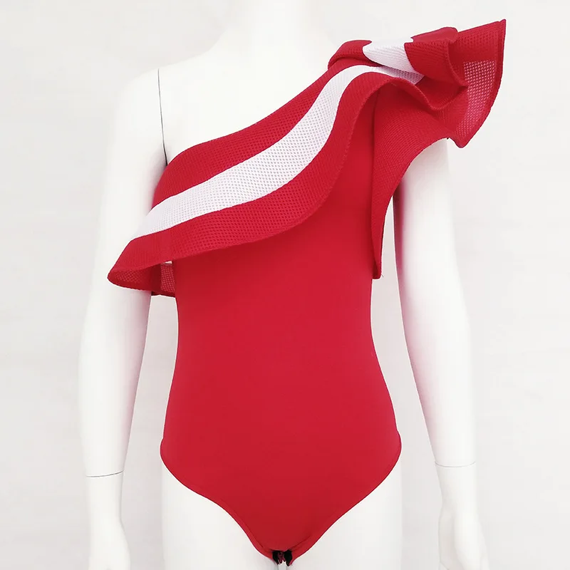 

Off Shoulder Ruffed Sleeve One Pieces Bodysuits Summer Hot Sexy Women Rompers