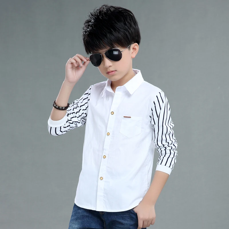 

Kids Spring Autumn Boys Cotton Blouses Kids Boys Long Sleeve Shirt Children Fashion Shirt 5-14 Years Turn-down Collar