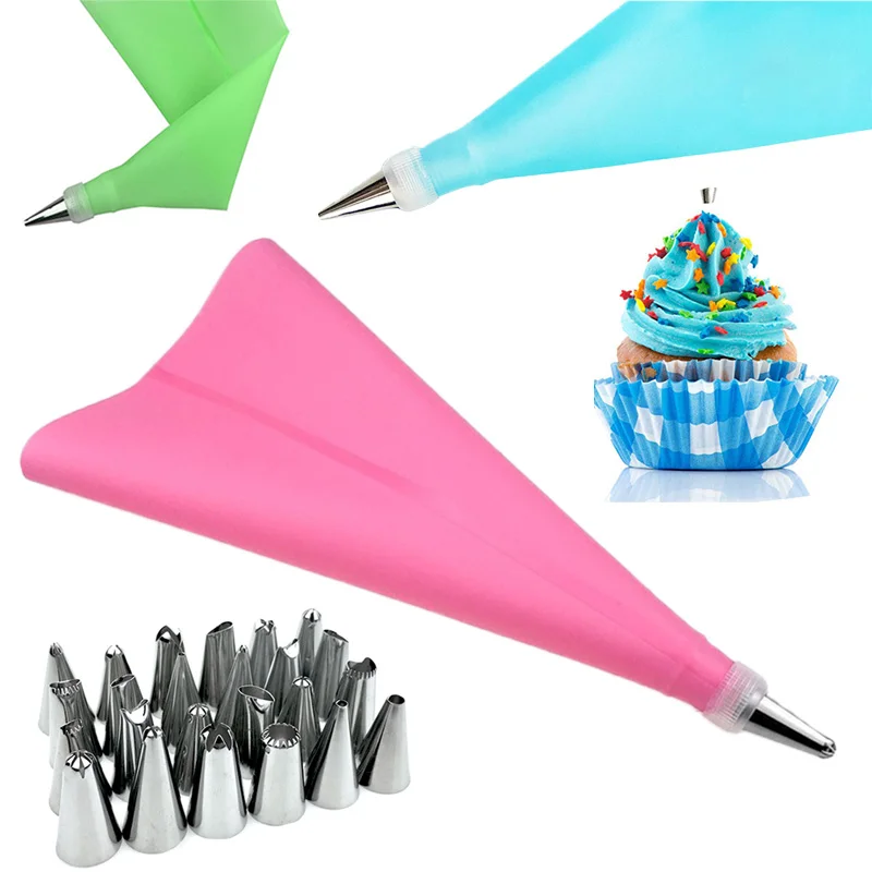 Pastry Bag Silicone 8-26Pcs Cake Decorating Tools Baking Accessories Food Grade DIY Icing Piping Cream Reusable 24 Nozzle Set | Дом и сад
