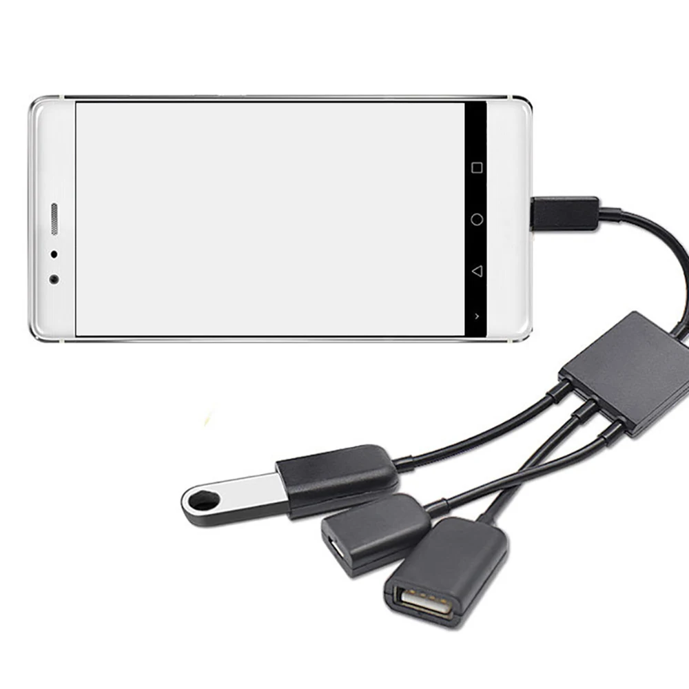 3 в 1 OTG Micro USB папа 2 usb порт + 1xMicro гнездовой разъем адаптера для смартфона Android U Disk