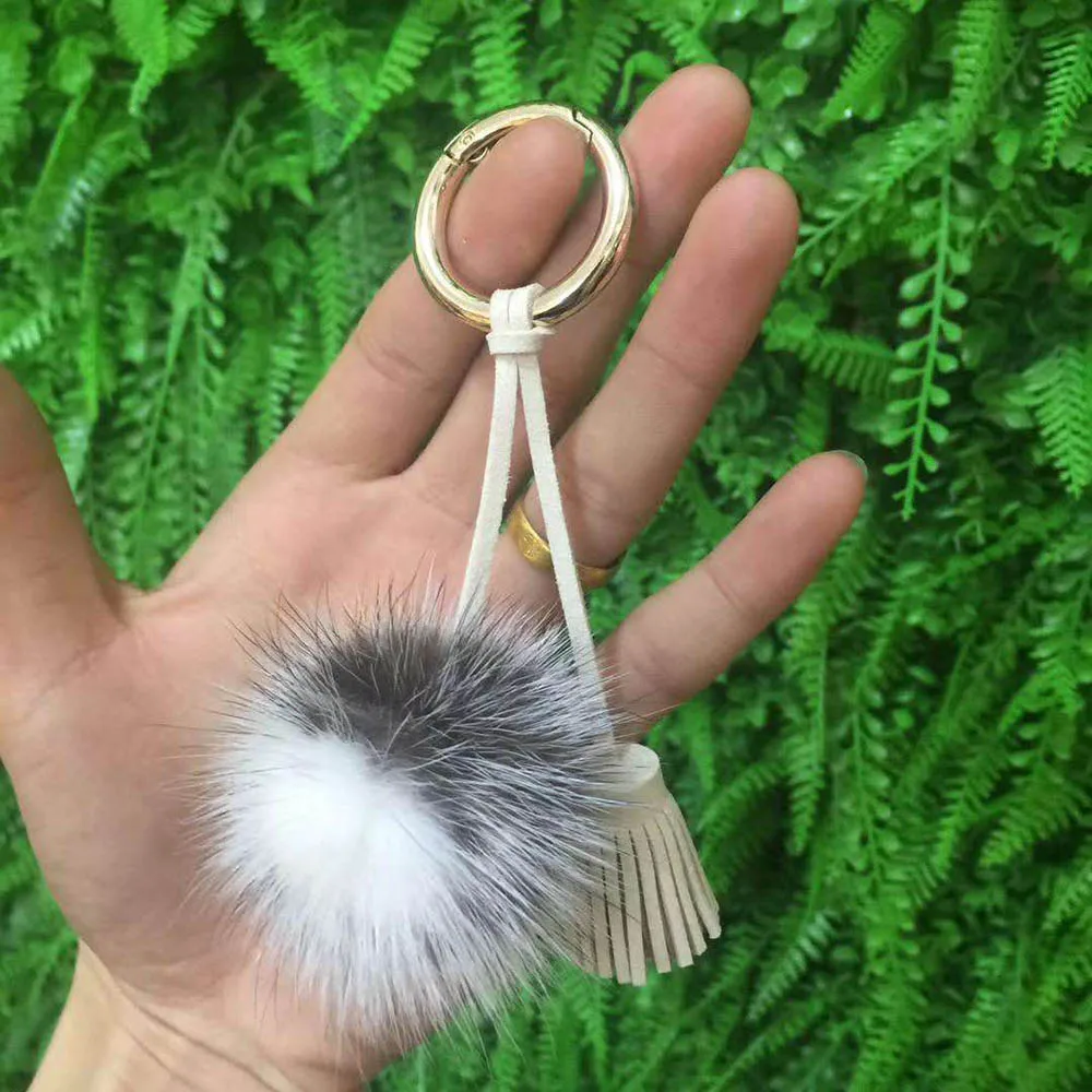 Из натуральной норки брелок из меха норки кожаный мяч Tassle мешок автомобиля Кулон мех норки Помпон брелок из натуральной норки ювелирные изделия
