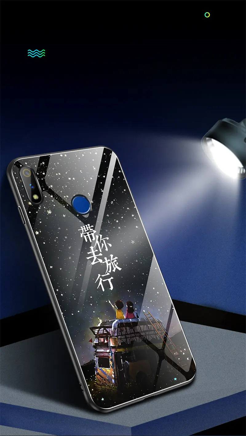 Светящийся чехол для телефона для Oppo Realme 3 Pro Чехол светящийся закаленное стекло задняя крышка для Oppo Realme 3 Pro чехол силиконовый чехол