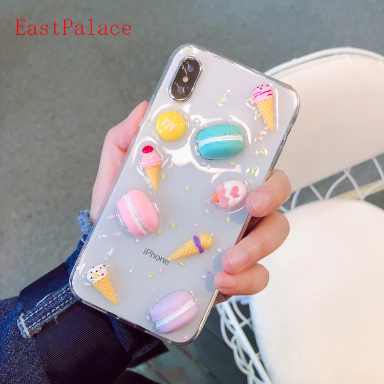Luxury Glitter Transparent Kawaii Macaroon Phone Case for IPhone X XS MAX XR Cartoon Cover 8 7 6 S 6S Plus Cute Cases |