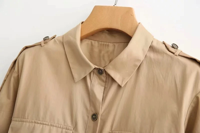 2019 осеннее новое платье миди с длинным рукавом рубашка воротник хаки