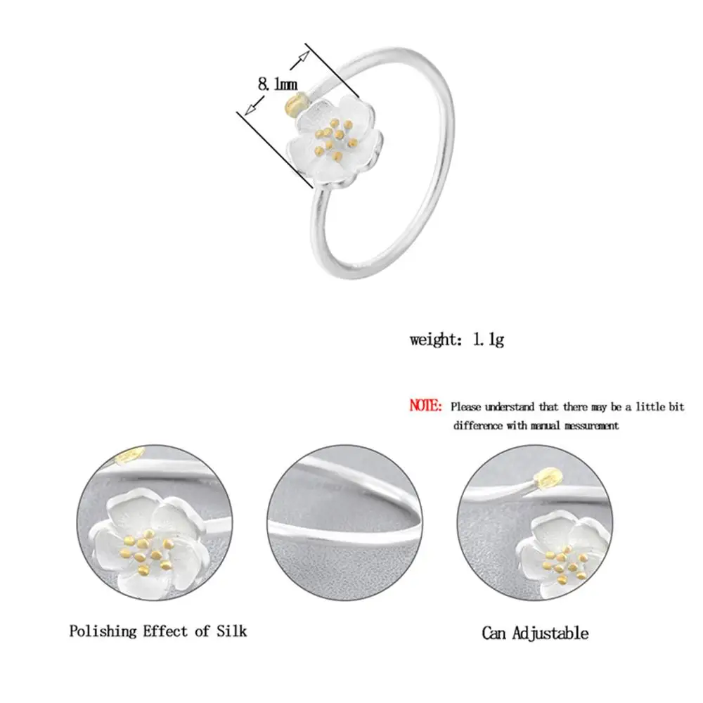 Beautiful Golden Flower Bud Open Rings for Women Silver Cherry Blossom Femme Bijoux Birthday Valentine's Day Gift | Украшения и