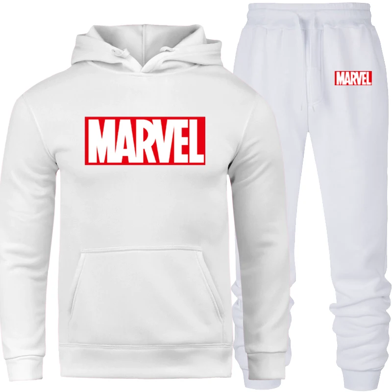 Мужской спортивный костюм, зимняя флисовая куртка с капюшоном и принтом Marvel+ штаны, толстовка, мужской комплект из 2 предметов, толстовки, спортивный костюм, пальто - Цвет: SET05-MWD