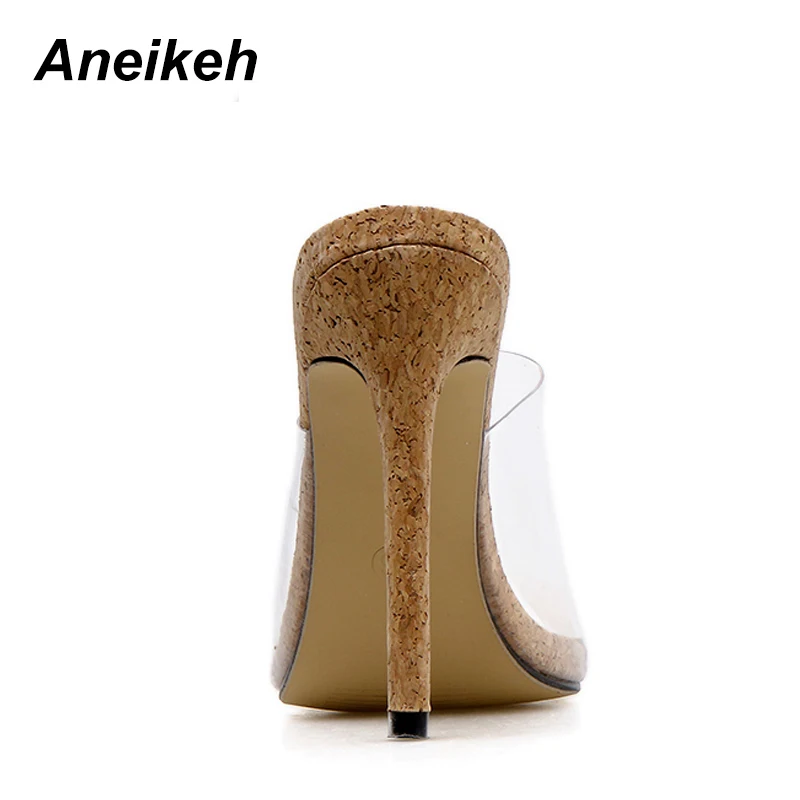 Aneikeh/ г.; летние модные женские тапочки из ПВХ; прозрачные пикантные туфли с закрытым носком на высоком каблуке; туфли на шпильке с открытым носком; 40
