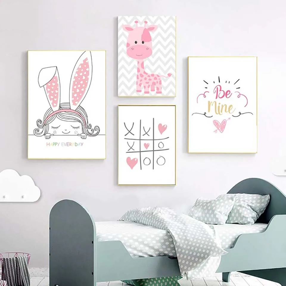 Простой принт в скандинавском стиле фигурка девочки жираф плакаты Картина на
