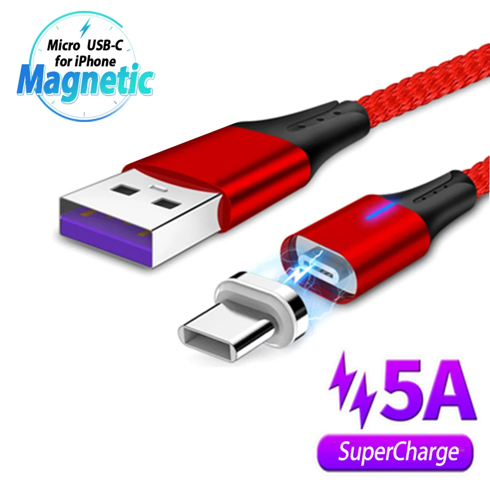 Магнитный кабель Micro Usb C со светодиодной подсветкой для быстрой зарядки Samsung S9 S10