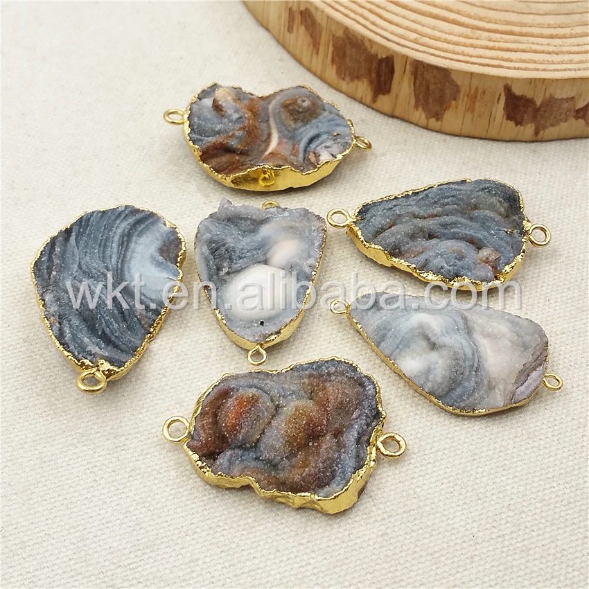 Натуральный druzy камень соединитель аксессуары для ювелирных изделий золотой