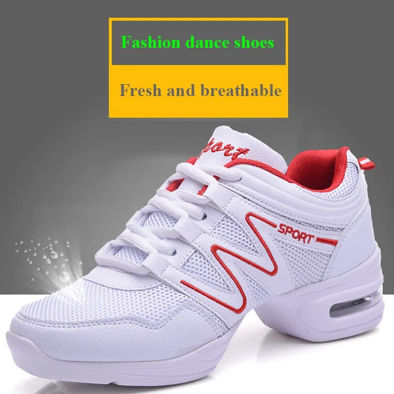 Women's breathable air mesh square dance shoes white black soft bottom sneakers setting-up exercise with cushion | Спорт и