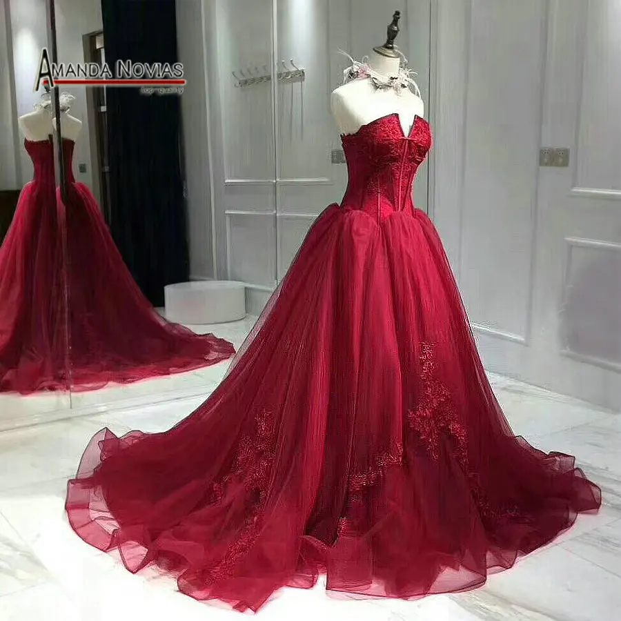 wine red Новое красное вино свадебное платье на шнуровке сзади реальные фотографии - Цвет: wine red