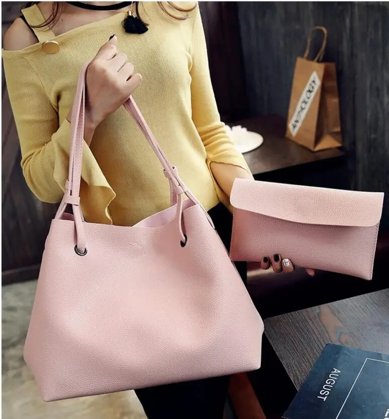 Сумка тоут женская из 2 предметов цвет черный серый/коричневый|handbag set|fashion
