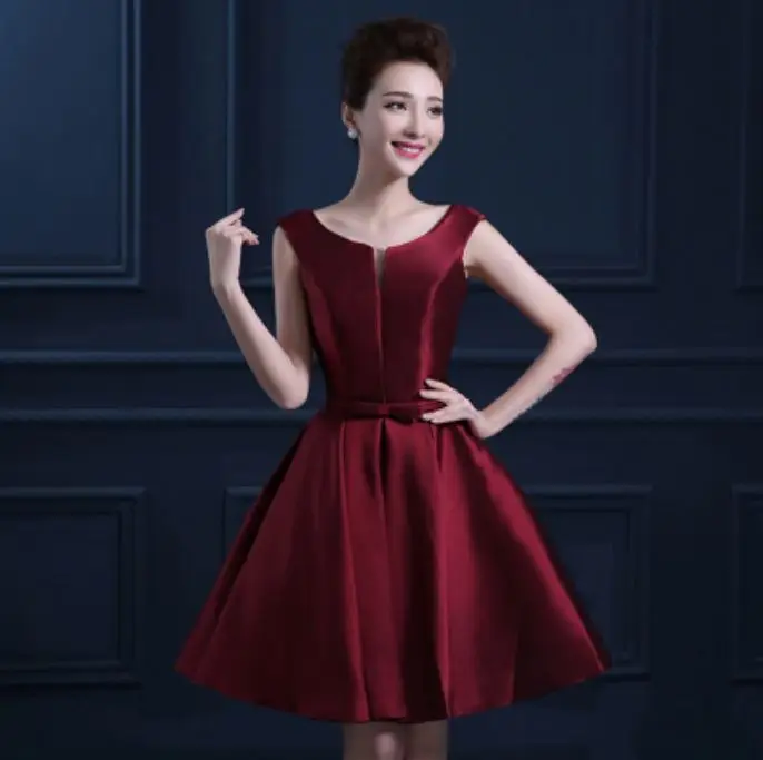 Burgundy Sukienka druhna2019 новые атласные сексуальные V образным вырезом A Line urgundy золотые ярко-синий пурпурный розовые короткие платья для невесты Свадебные платья для гостей - Цвет: Burgundy