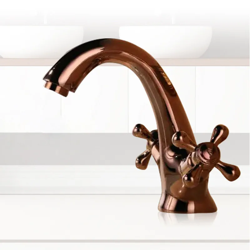 Бесплатная доставка кран для раковины с двойной ручкой из розового золота