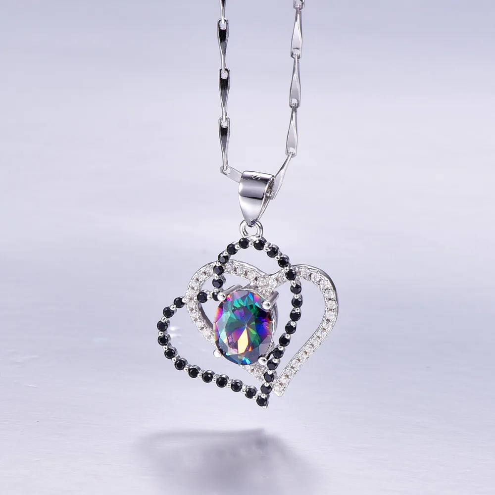 Jrose 2.55ct Genuine Multicolor Rainbow Fire Mystic CZ Pendant Real Pure 925 sterling Silver Brand New Heart With a Chain | Украшения и