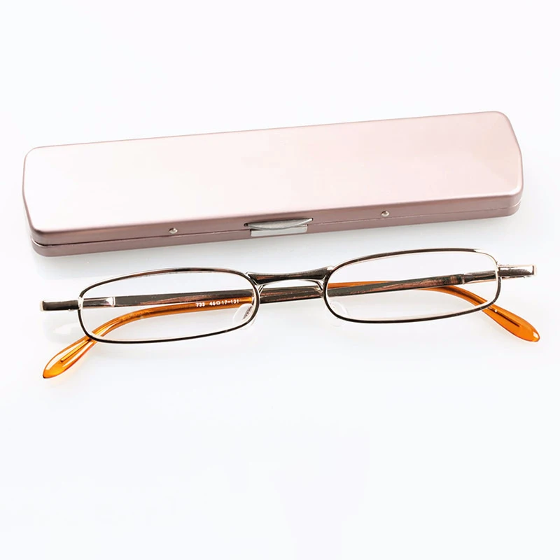 Reading Glasses Iboode портативные мини-очки для чтения с ручкой, тонкие металлические очки для мужчин и женщин, весенние очки для дальнозоркости с ручкой, чехол+ 1,0 до+ 4,0 унисекс - Цвет оправы: Reading Glasses