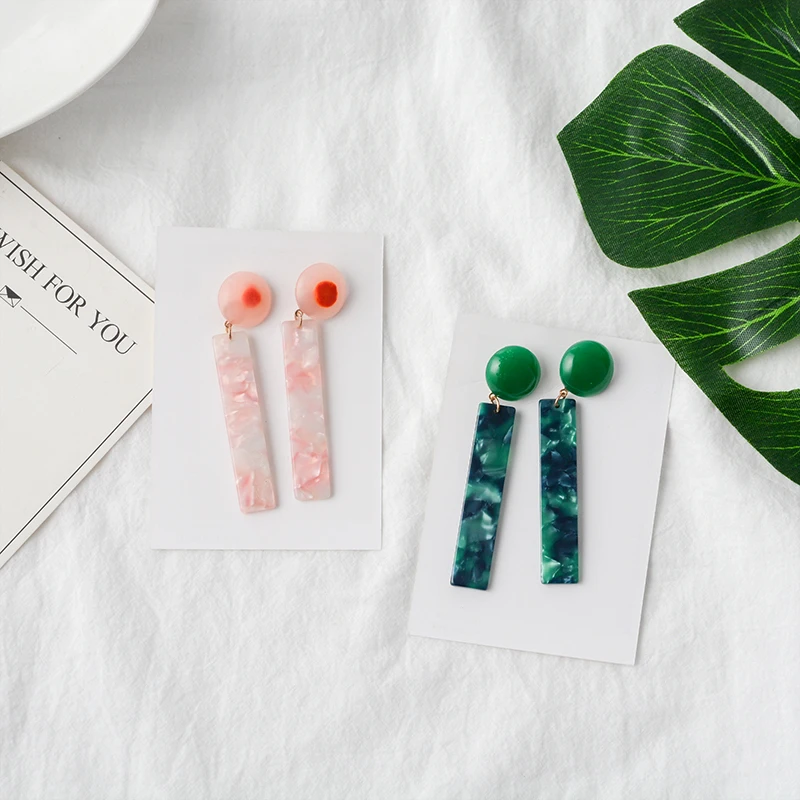 Acrylic Long Earrings Rectangle sector Print Acetic Acid Sheet Geometric Drop Hanging for Women 2019 Fashion Statement | Украшения и