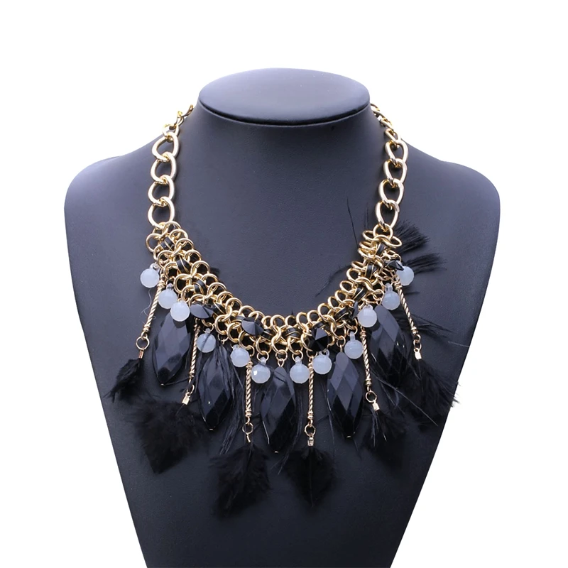 1 Piece Fashion Women Alloy Chain Choker Statement Necklaces Handmade Weave Feather Tassel Pendants Jewelry | Украшения и