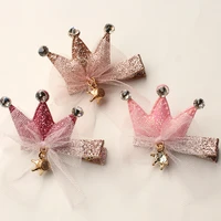 20pcslot modish girls glitter crown shape hairpins sequins solid hair clip gauze bows hair crystal crown kids children hairpin