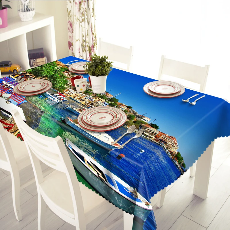 

Home Decorative Seascape Tablecloth Seaside Town 3d Printed Polyester cloth Dustproof Rectangular&Round Table cloth for Wedding