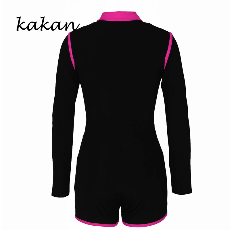 

Kakan new women's jumpsuit fluorescent color stitching mesh sexy slim bodysuit