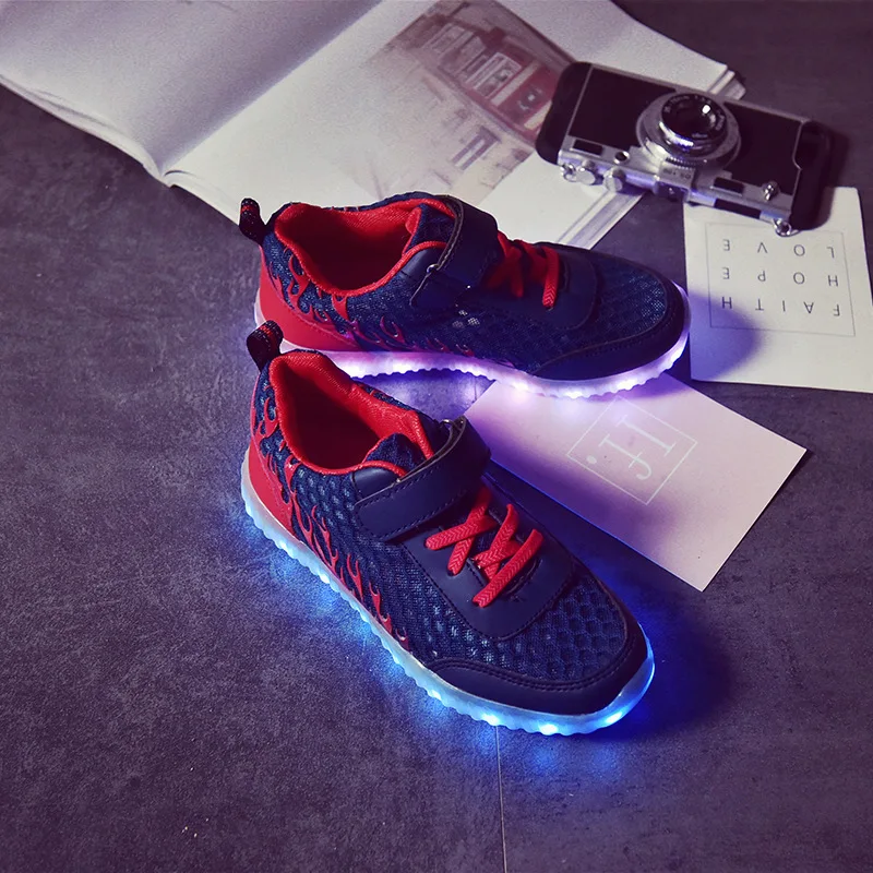 2018 Children USB Charging LED Light Up Casual Shoes Boys Girls Glowing Luminous Sneakers Air Mesh Breathable Tennis | Детская одежда и