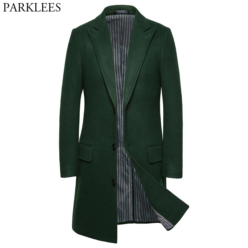 

British Style Long Wool Trench Coat Men 2019 Winter Brand New Male Slim Fit Cashmere Coat Notch Lapel Mens Wool &Blends Overcoat