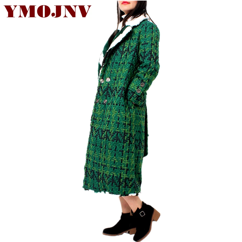 Женское твидовое шерстяное пальто YMOJNV длинная парка с подкладкой из