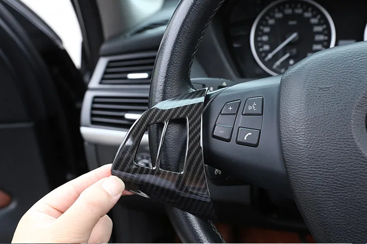 2 шт. углеродное волокно руль кнопка крышка декоративная рамка для BMW X5 E70 2008 2013