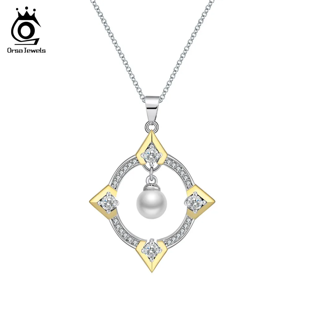 ORSA JEWELS подвески для женщин, Китай, узор окна, выдолбленные с настоящим жемчугом AAA CZ, модные вечерние ожерелья для девушек ON153