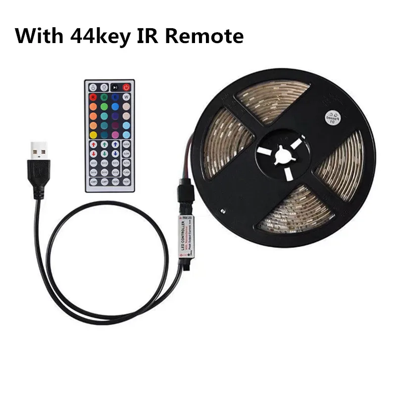 RGB With 44key IR 5 в Светодиодная лента светильник USB DC5V ТВ фоновый светильник ing SMD 3528 0,5 1 2 3 м с ИК-пультом дистанционного управления для настольного ПК лампа лента Диодная лента - Испускаемый цвет: RGB With 44key IR