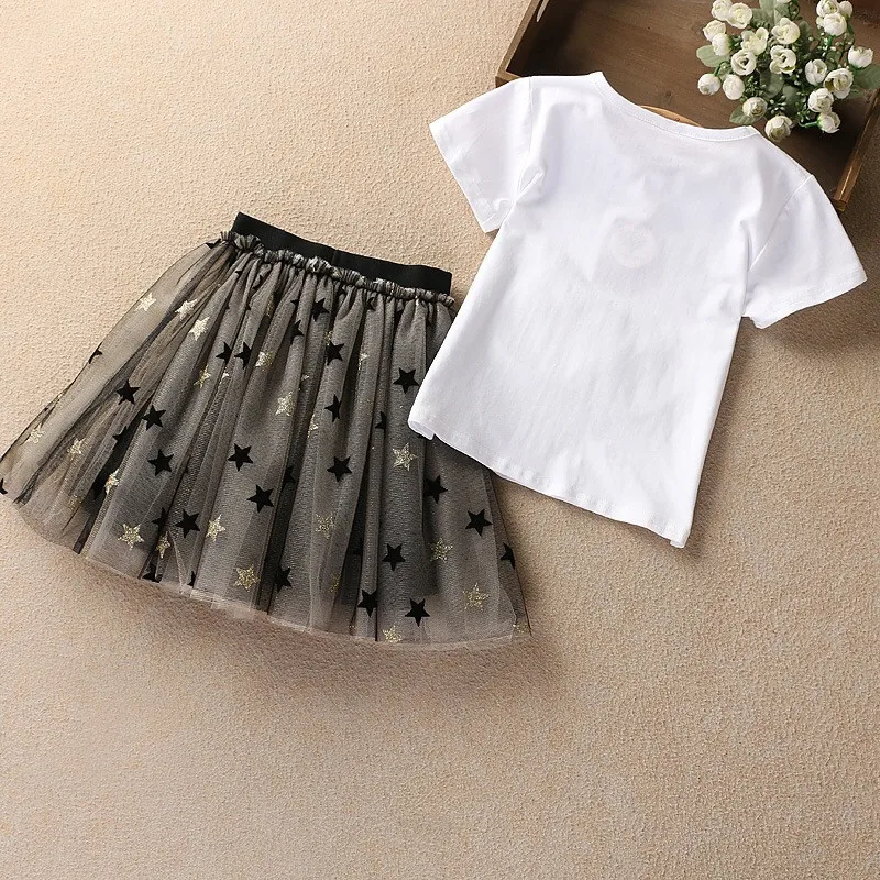 Fashion Toddler Baby Girl Suit Tops T Shirt Two Piece Chiffon Gauzy Dress Children Kids Flamingo Skirt Clothing Set | Детская одежда и