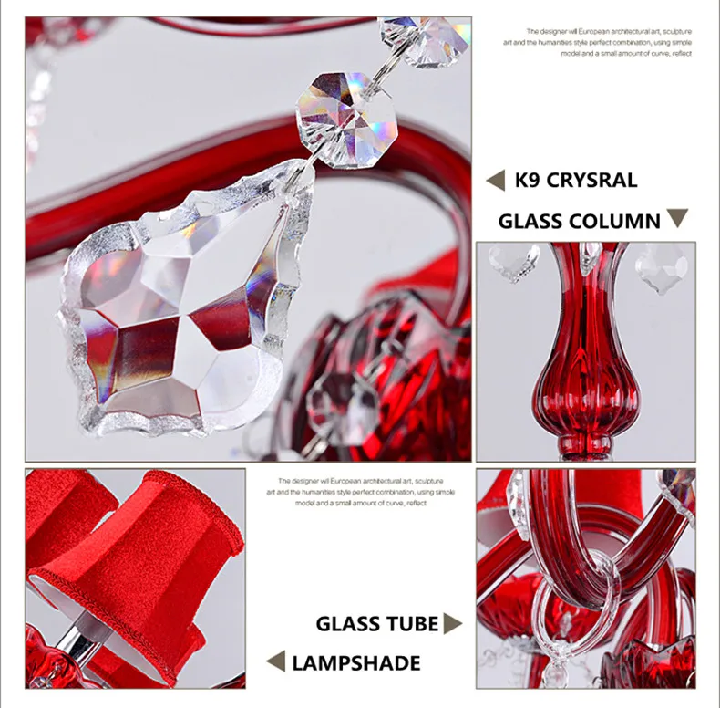 Современная Красная хрустальная люстра K9 кристалл 110~ 240V lustre de cristal Люстра для кухни столовой освещение lustre para sala