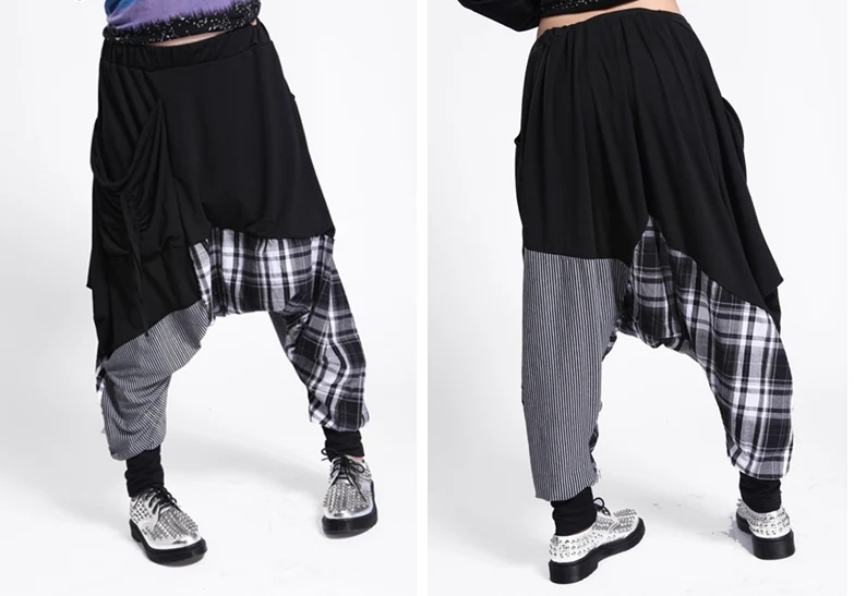 

New Fashion Brand Casual Women Baggy Harem Pants Hippie Rope Plaid Patchwork Female Hip Hop Dance Sweatpants