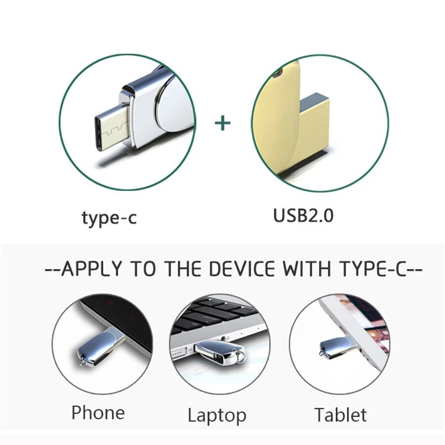 Uhe 2-в-1 Тип-C USB 2.0 Flash Drive Мини накопитель 16 ГБ 32 metail Memory Stick Тип c флешки и диск для