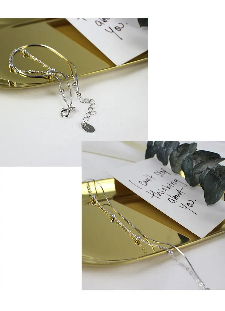 2019 Luxury 100% Pure 925 Sterling Silver Fashion Women's Jewelry Double Layer Beads Bracelet For Gift Girls Lady | Украшения и