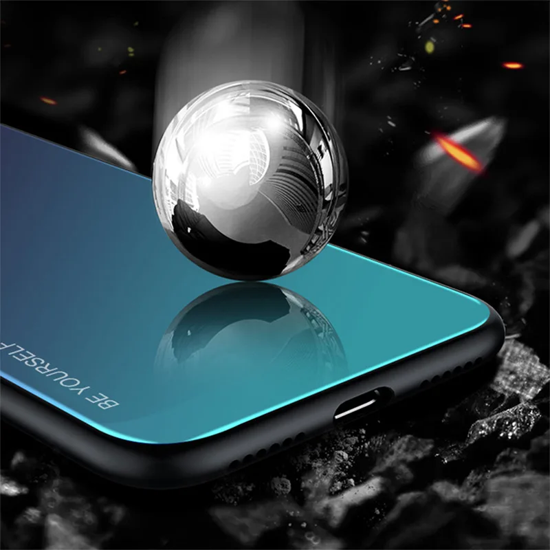 

Tempered Glass Case For iPhone XS XR 7 8 X 6 6S Plus Gradient Color Blue Ray Aurora Skin Back Cover For iPhone XS Max XS XR Case