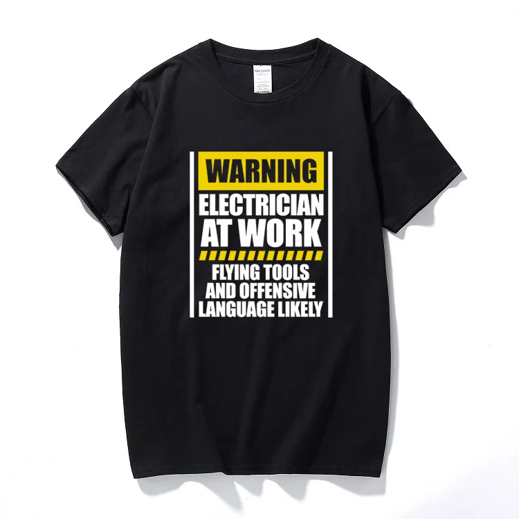 

Men clothes Warning Electrician At Work Men Funny T Shirt Novelty Birthday Gift for Dad Cotton Short Sleeve Tee shirt homme