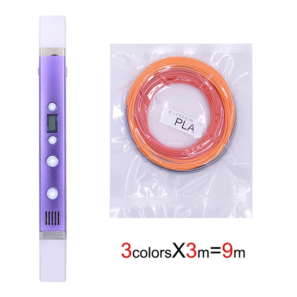 Purple 9M PLA Myriwell ABS/PLA 1,75 мм DIY 3D Draw Pen светодиодный Экран зарядка через usb 3D печать Ручка 9 м нити творческий игрушка в подарок для детей Дизайн - Цвет: Purple 9M PLA