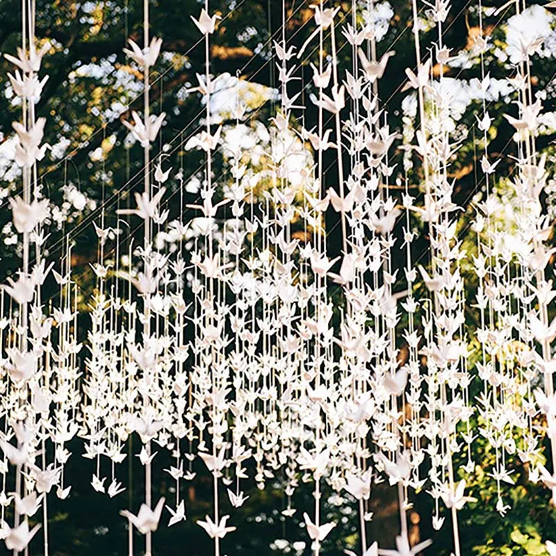 

6Set 15cm Handmade White Origami Crane Banners For Wedding Decoration Paper Crane Party Banners Birthday Diy Party Decorations