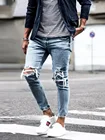 Новинка 2021, облегающие джинсы, Мужская Уличная одежда, рваные джинсы, мужские Модные брюки-карандаш в стиле хип-хоп, байкерские брюки с нашивкой и вышивкой