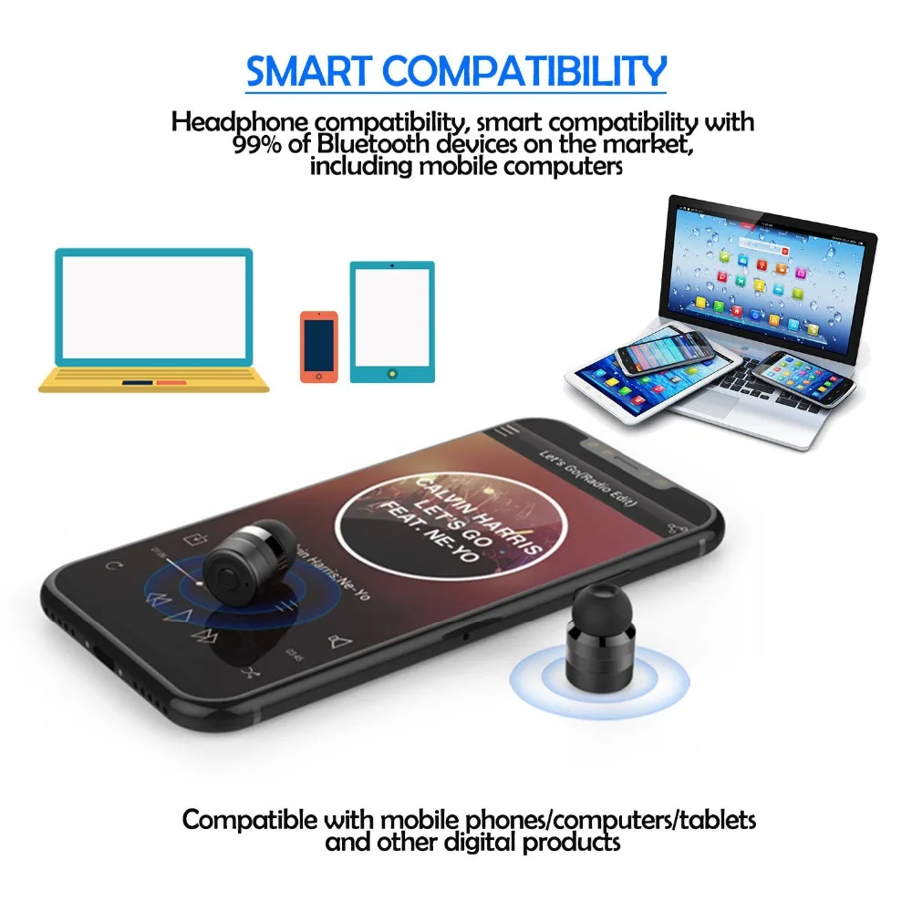 Миниатюрные наушники вкладыши TWS с Bluetooth Беспроводные стереонаушники внешним